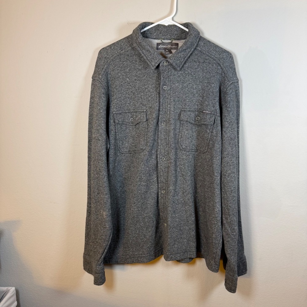 Eddie Bauer Mens Button Up Shirt Gray Long Sleeve Pockets Casual Outdoor Size XL
